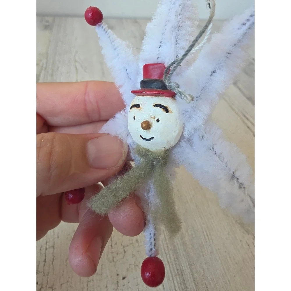 Vtg style snowman star ornament shabby chic Xmas tree